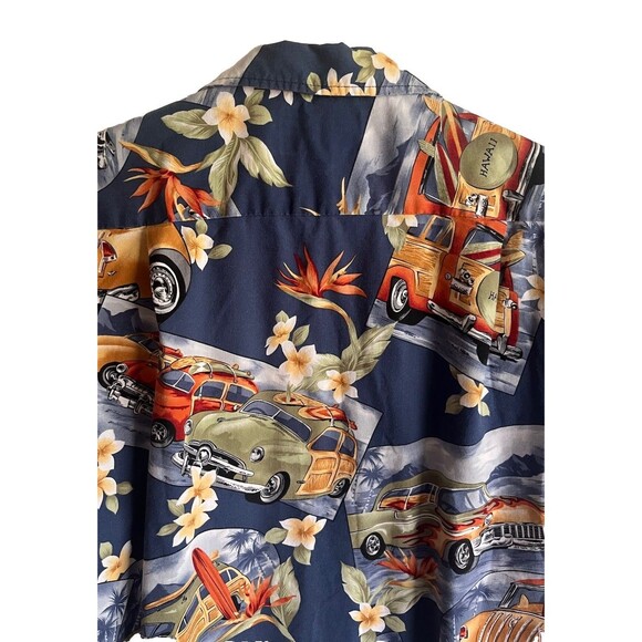 RJC Hawaiian Shirt Men's Small Blue Cars Hot Rod Surf Floral Vintage 90’s - Picture 9 of 14